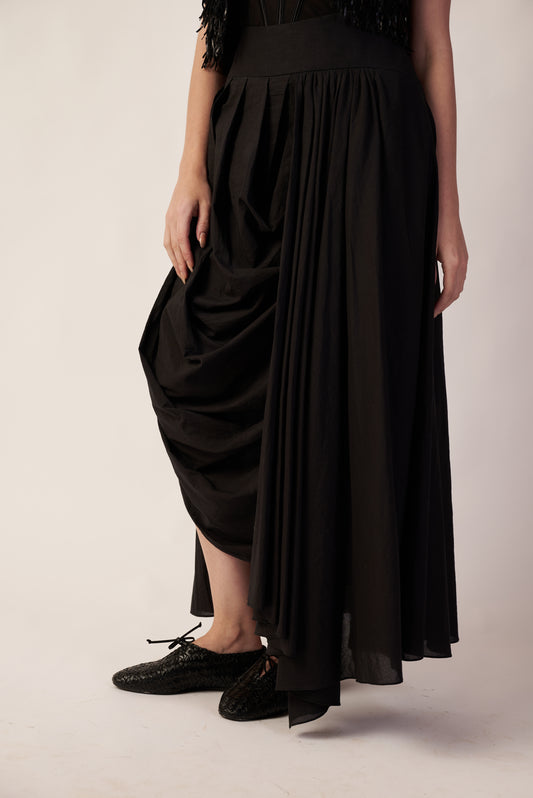 Horizon Draped Skirt : Black dress with a draped design - near Earth object | Women's Pants | Bottoms | Pret Clothes | nEo Clothes.