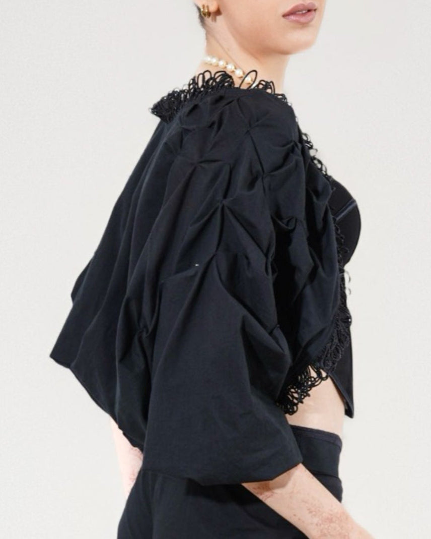 Luna Texture Shrug Black outfit with lace details - near Earth object | Women's Shrug | Jacket | Pret Clothes | nEo Clothes.