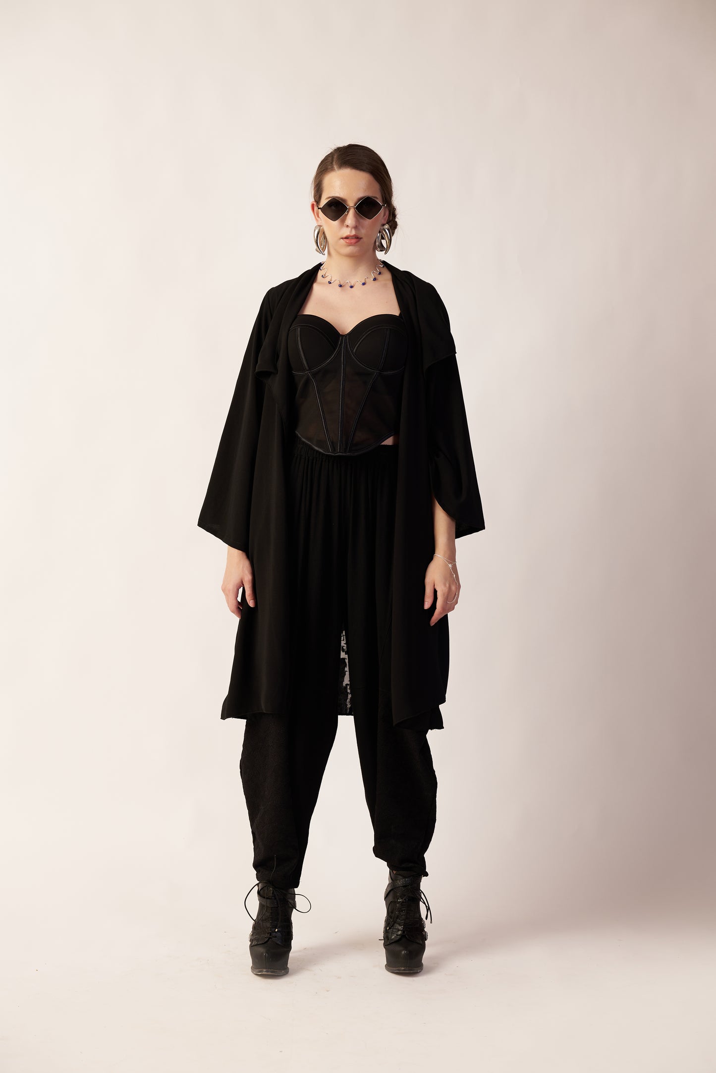 Lunar Eclipse Set : Person wearing a black outfit with sunglasses - near Earth object | Women Co-ord Set | Pret Clothes | nEo Clothes.
