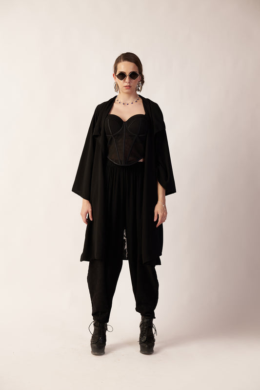 Lunar Eclipse Set : Person wearing a black outfit with sunglasses - near Earth object | Women Co-ord Set | Pret Clothes | nEo Clothes.