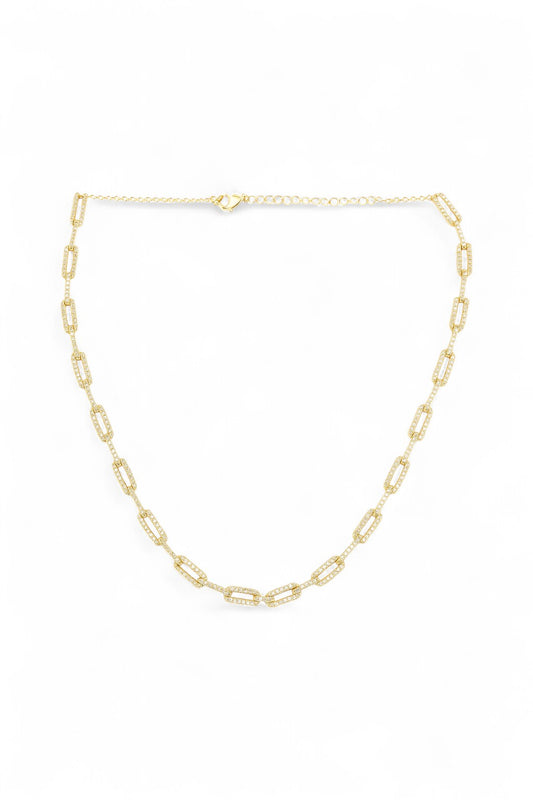 Gold paperclip chain choker with elongated links and minimalist clasp – modern everyday chain jewellery by Near Earth Object.