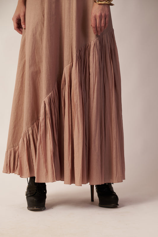 Lunar Ripple Skirt : Beige pleated skirt worn by a person - near Earth object | Women's Skirt | Bottoms | Pret Clothes | nEo Clothes.
