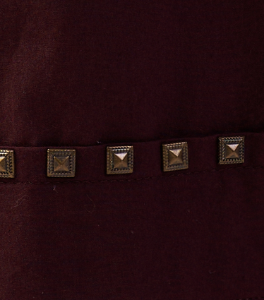 Meteor Ember Co-ord Set : Close-up of a burgundy fabric with gold studded details, Near Earth Object | Women Co-ord set | Asymmetrical Clothes | nEo Clothes