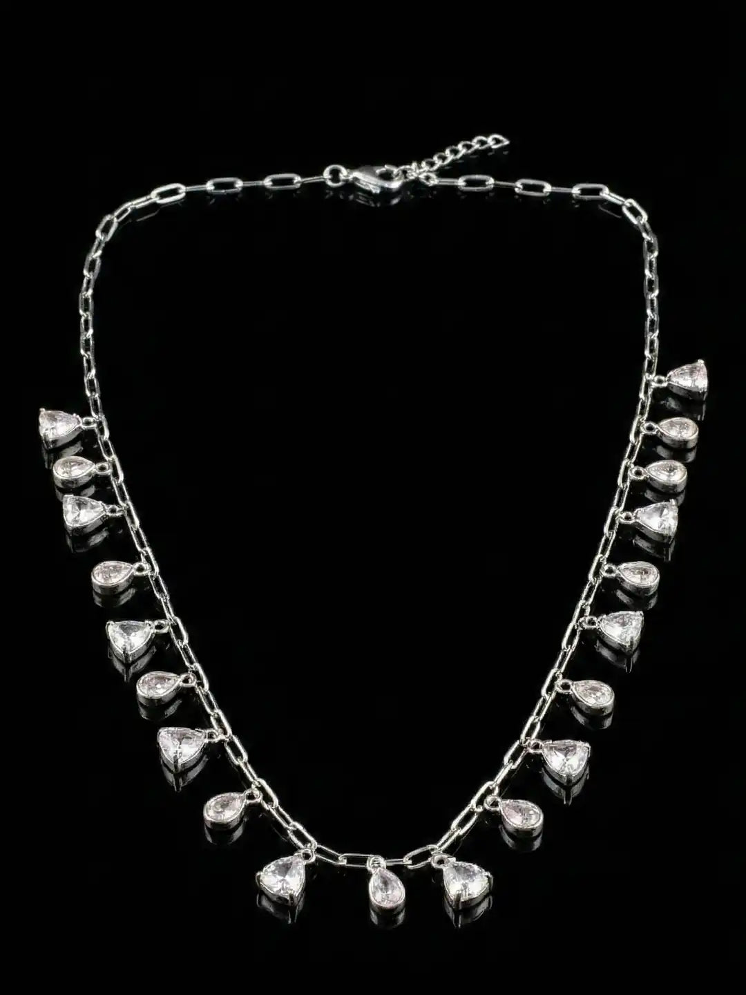 Mixed shape design Silver Statement Necklace with CZstone -Midnight Glint