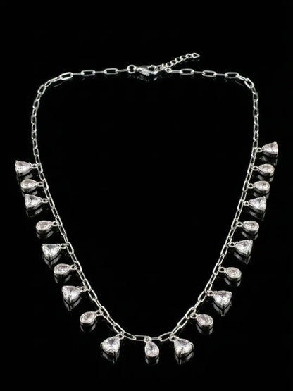 Mixed shape design Silver Statement Necklace with CZstone -Midnight Glint