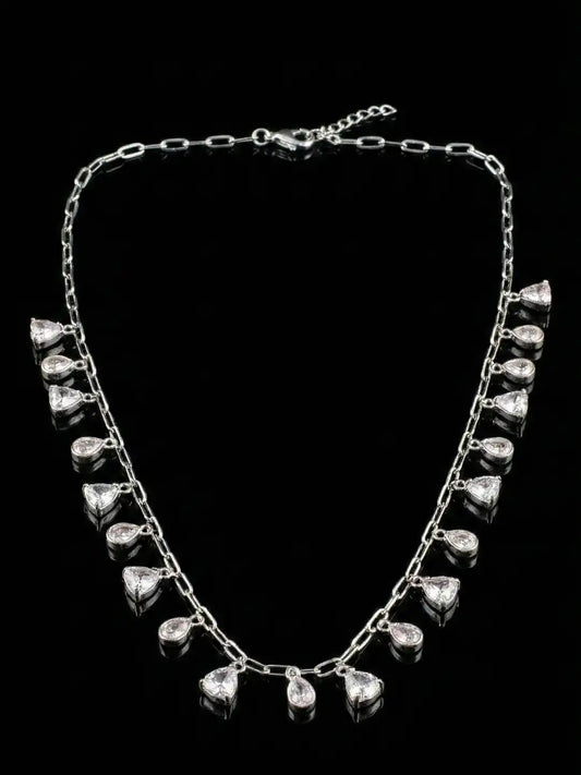 Mixed shape design Silver Statement Necklace with CZstone -Midnight Glint