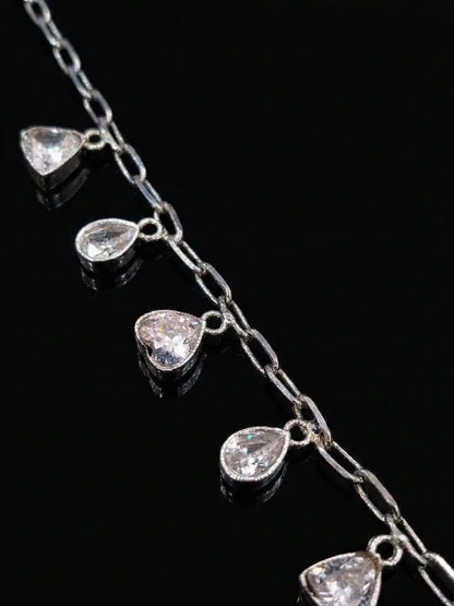 Closeup Mixed shape design Silver Statement Necklace with CZstone -Midnight Glint