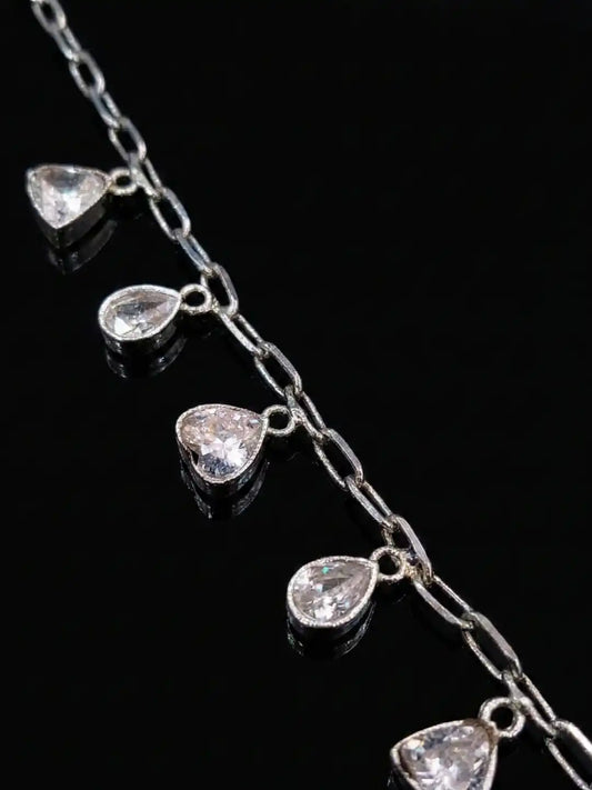 Closeup Mixed shape design Silver Statement Necklace with CZstone -Midnight Glint