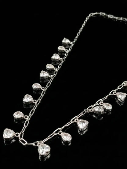 Mixed shape design Silver Statement Necklace with CZstone -Midnight Glint