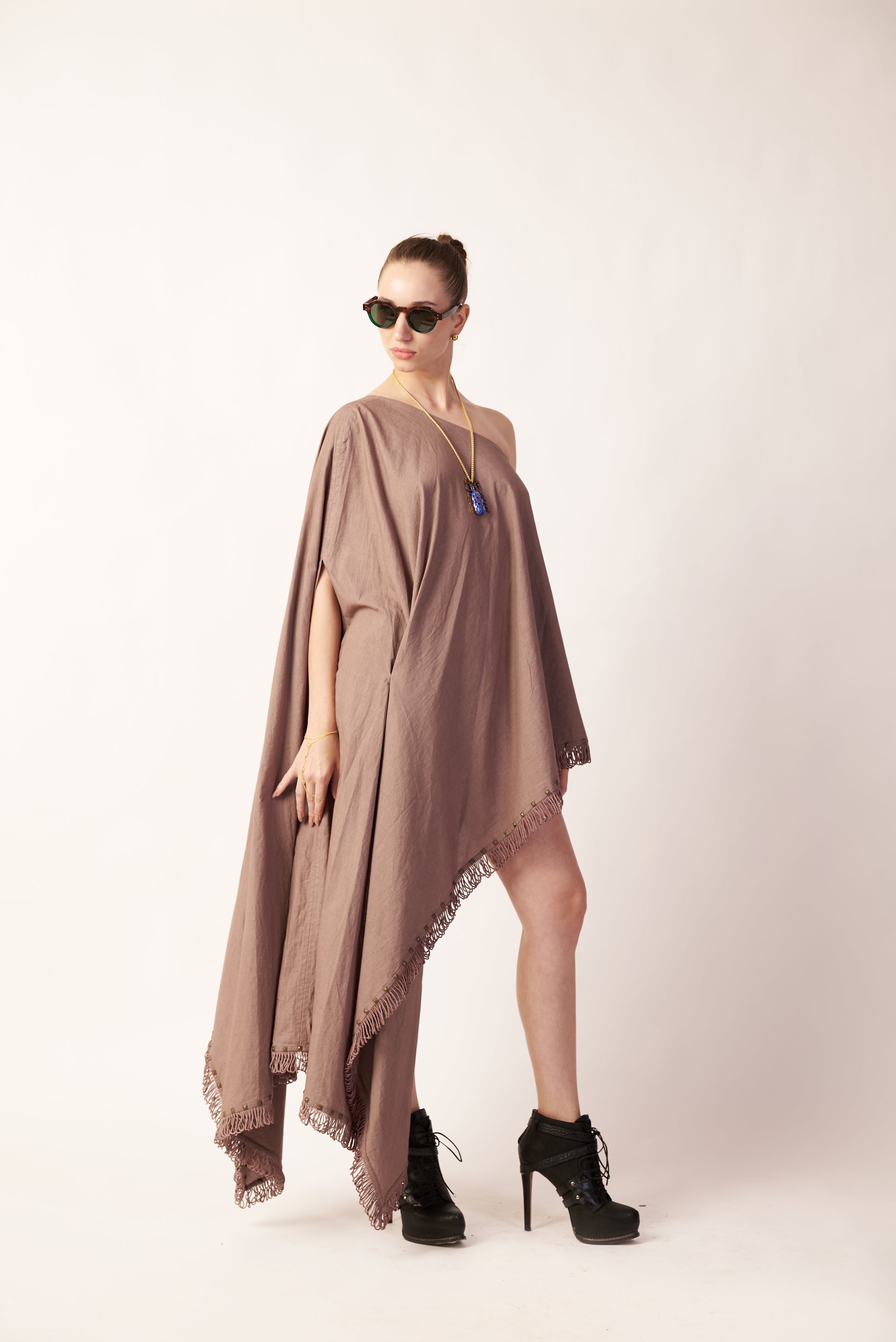 Moondust Mirage : Woman wearing a beige dress - near Earth object | Women Co-ord Set | Pret Clothes | nEo Clothes.