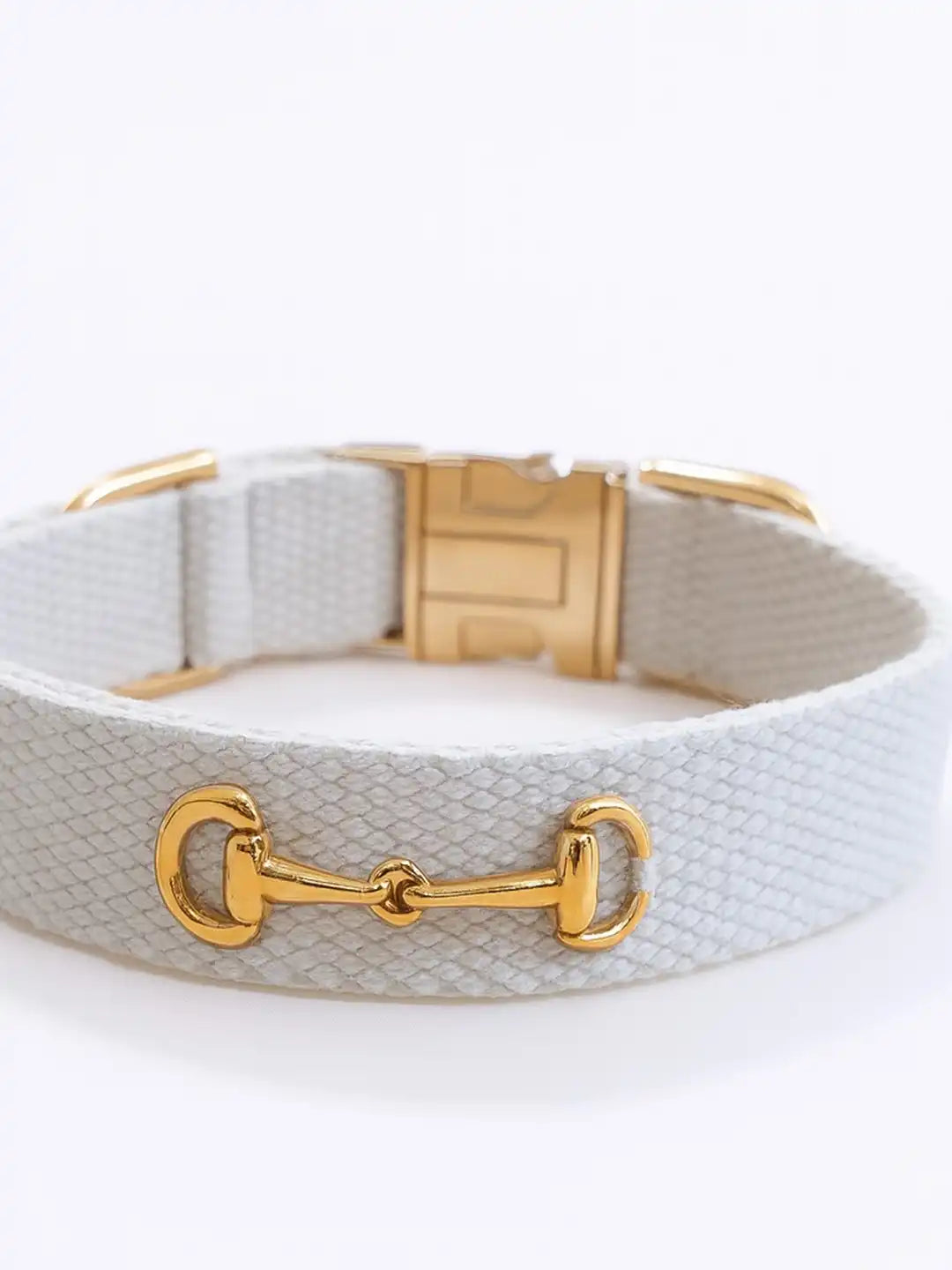 Gray dog collar with gold hardware 