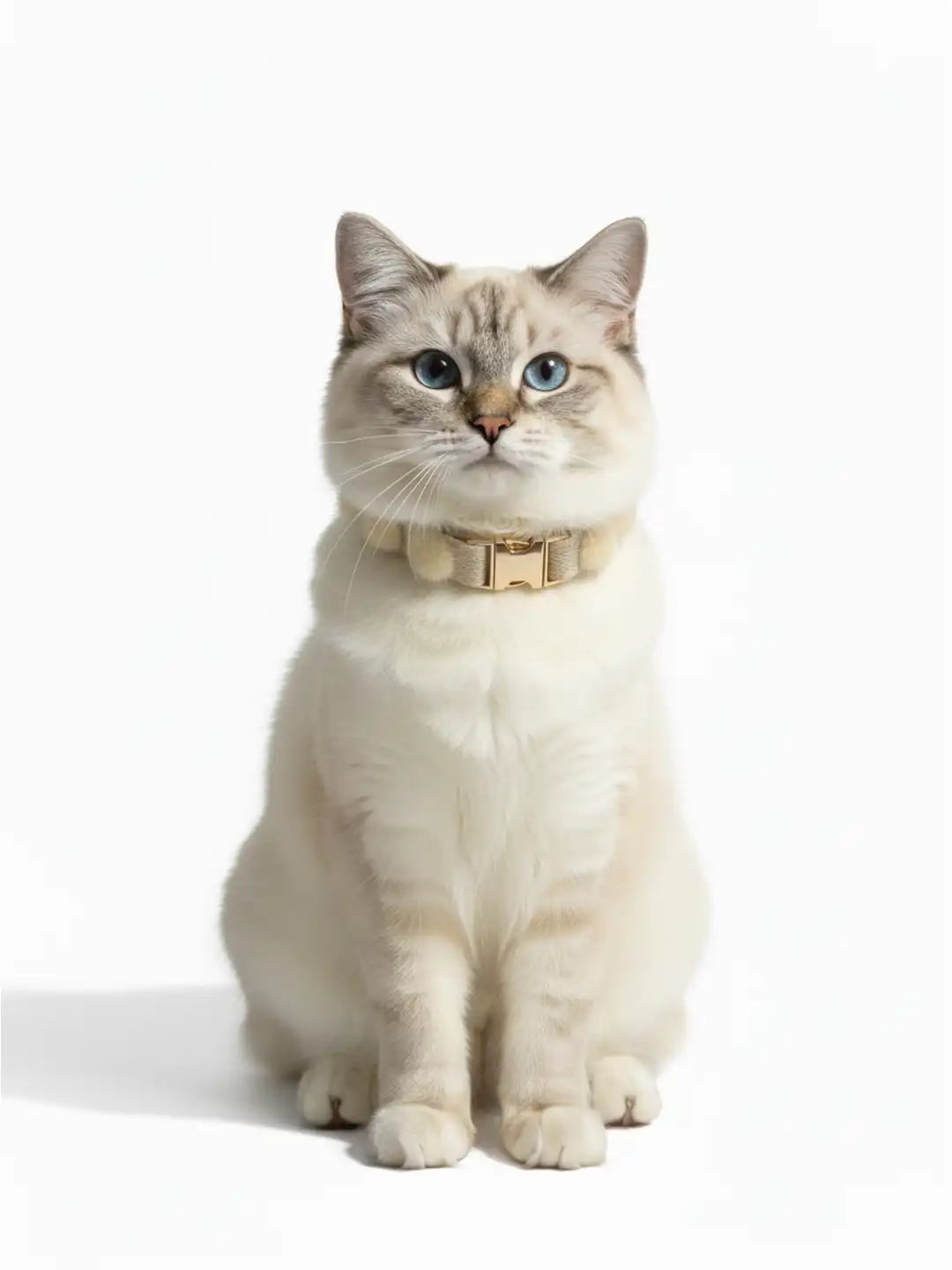 White cat with a gold collar rosegold