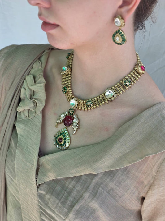 Gold Regal Matte Dynasty Set Necklace & Earrings - Heritage jewelry by nEo