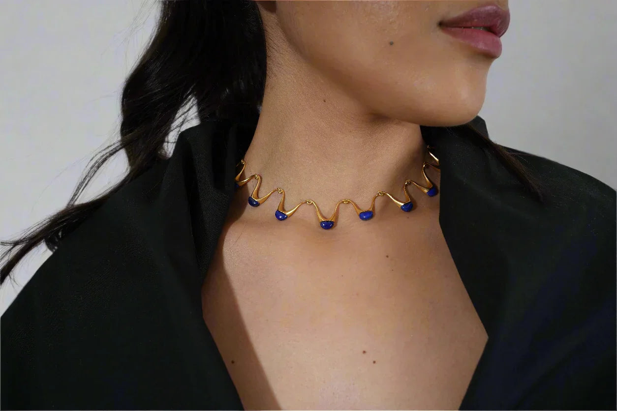 Gold necklace with blue stones | Statement Necklace & Chokers  | neo jewelry 