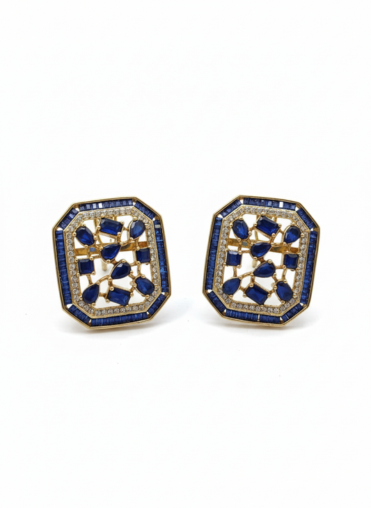 Blue Sapphire Cage Studs - Heritage jewelry by nEo