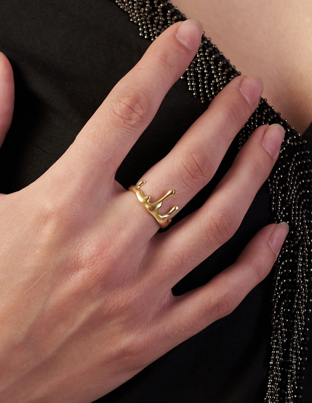 Gold ring dripping designing on a hand | Statement Ring | Asymmetrical Ring  | neo jewelry 