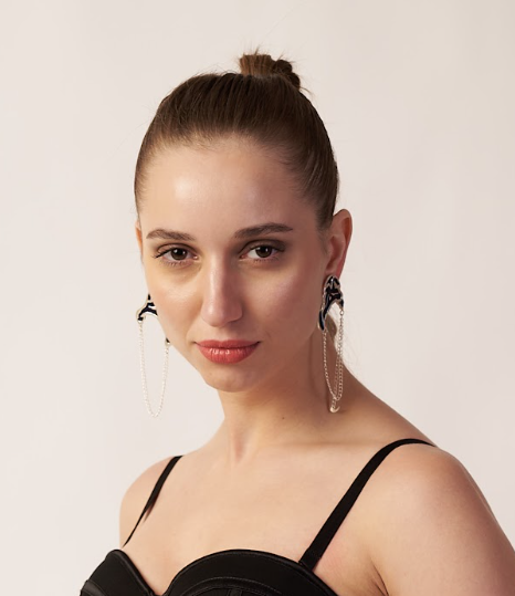 Woman wearing a long dangling Earrings | Statement Ear Cuffs | neo jewelry 