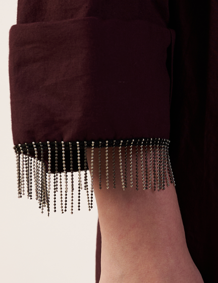 Close-up of a Coca Cola with black beaded fringe  | Women Dresses | Pret Clothes | nEo Clothes.