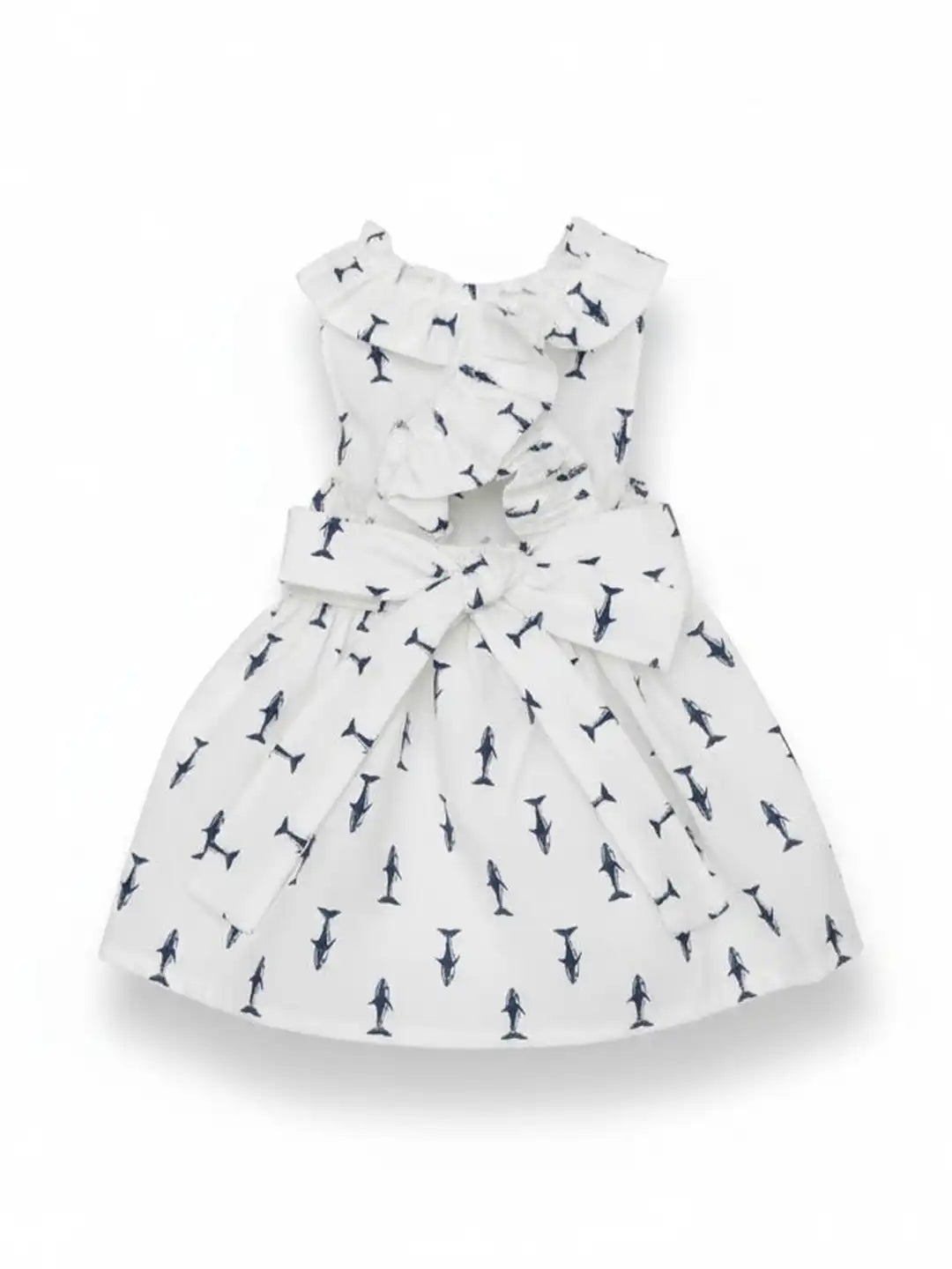 White dress with navy whale pattern 