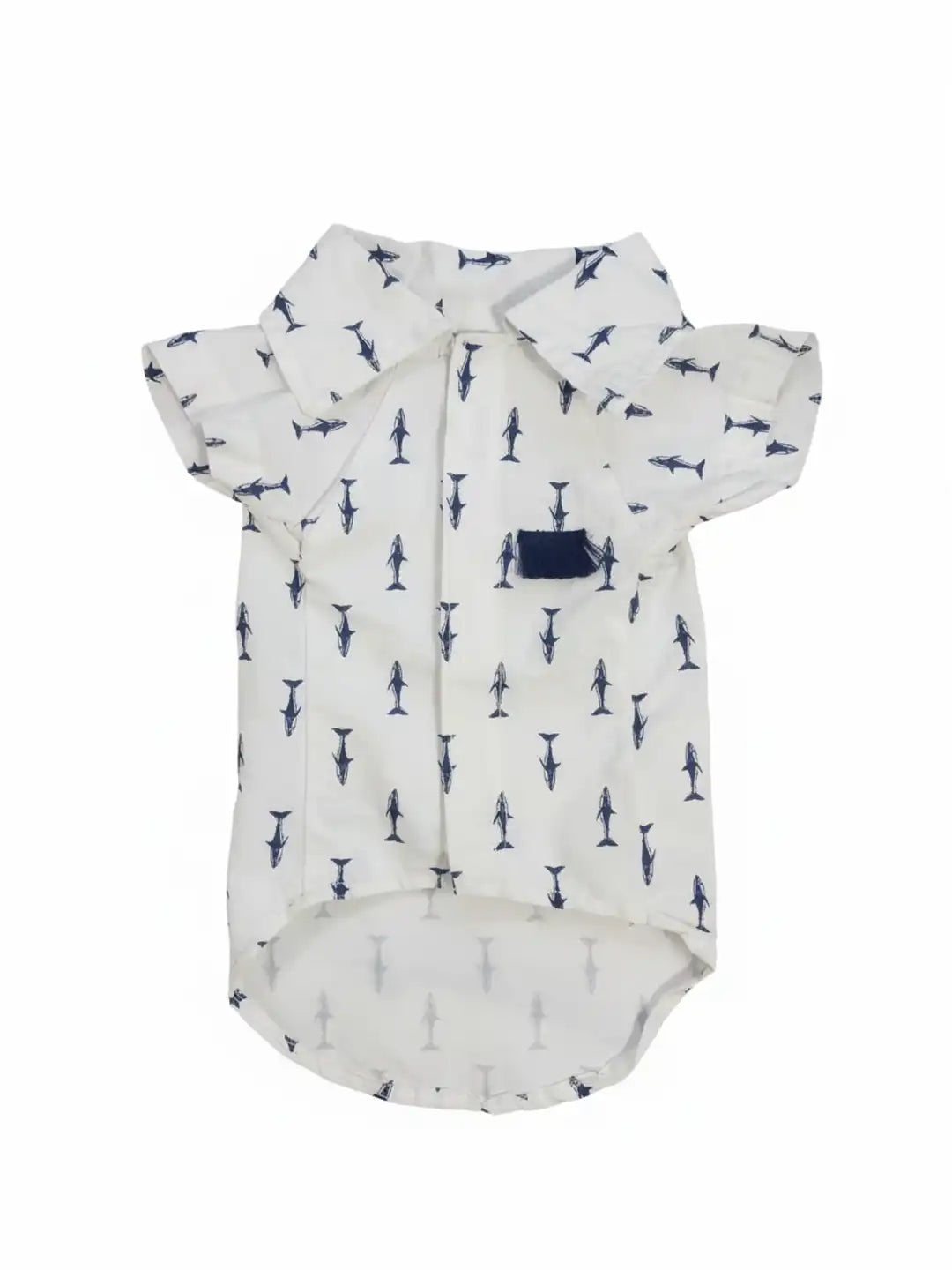 pet shirt with navy blue whale pattern \