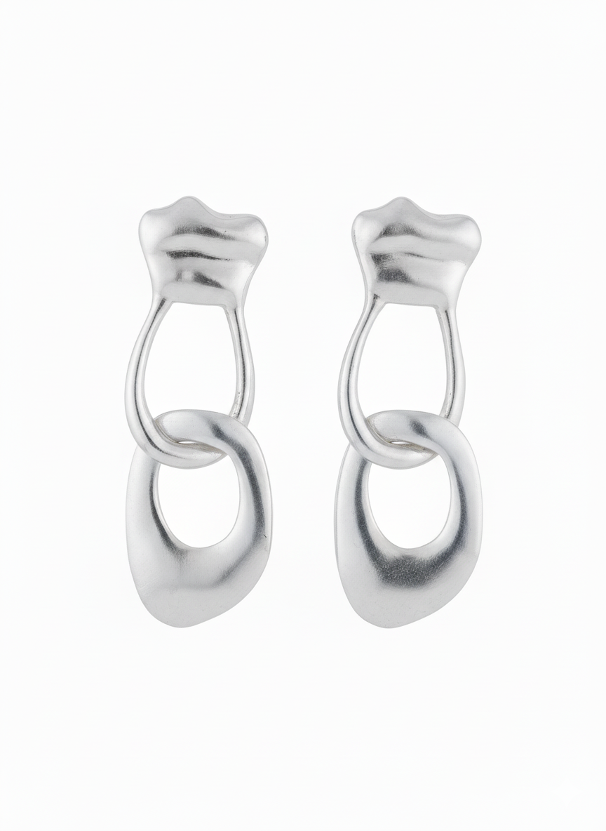 Silver Impact Curve Danglers - Earring - Statement Jewellery by nEo Near Earth Object