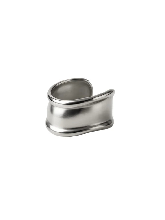 Silver Lunar Handcuff both top ans bottom edges have a gentle rolled contour Near Earth Object | Statement Handcuff | Bracelet | neo jewelry 