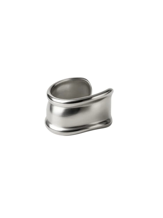 Silver Lunar Handcuff both top ans bottom edges have a gentle rolled contour Near Earth Object | Statement Handcuff | Bracelet | neo jewelry 