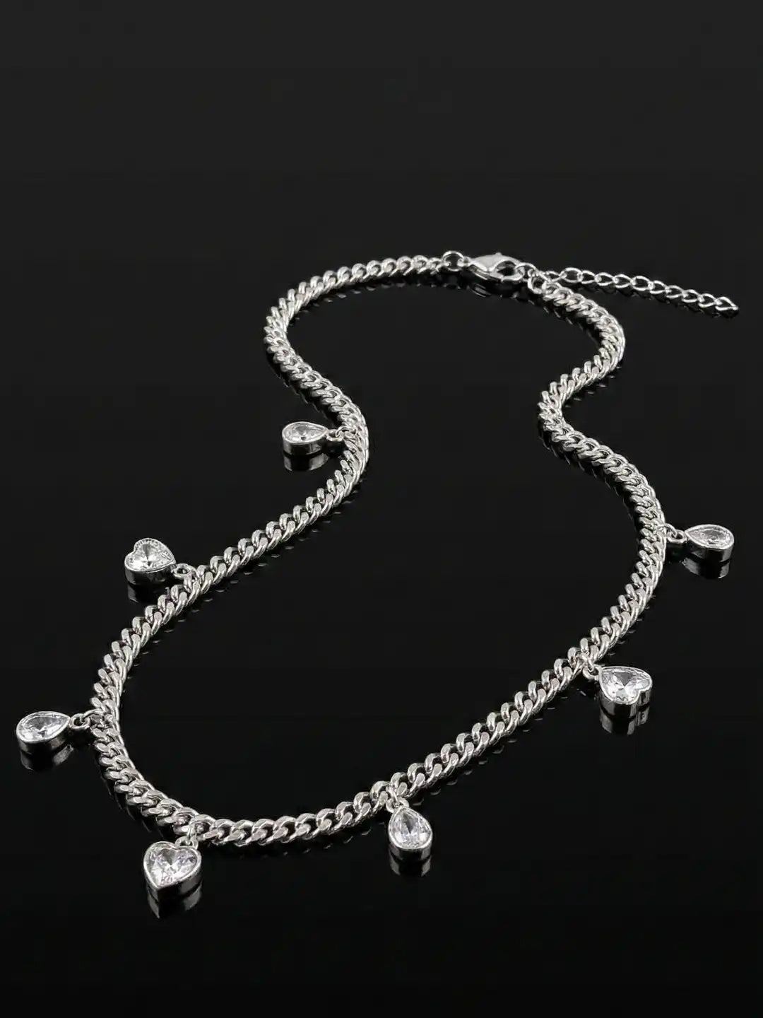 Silver Statement Choker with CZstone - Stardust Drop Necklace