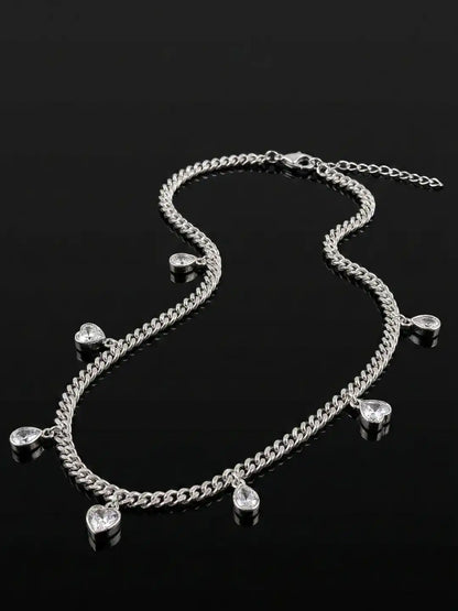 Silver Statement Choker with CZstone - Stardust Drop Necklace