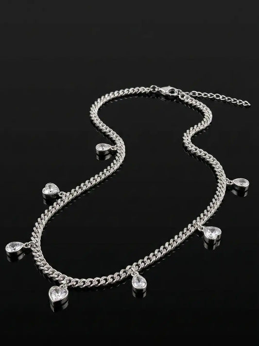 Silver Statement Choker with CZstone - Stardust Drop Necklace