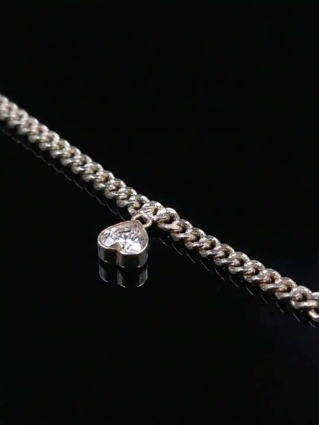 Closeup of Silver Statement Choker with CZstone - Stardust Drop Necklace