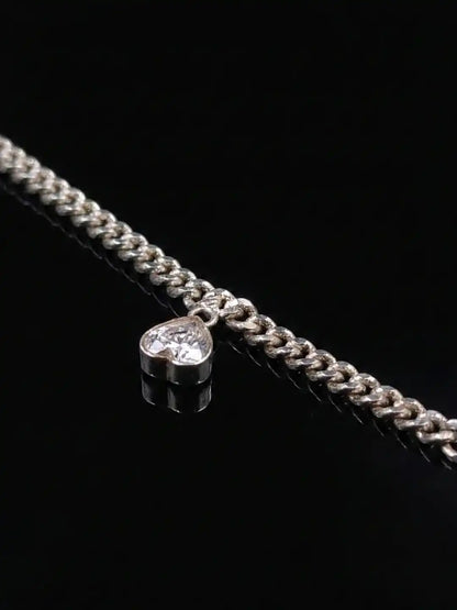 Closeup of Silver Statement Choker with CZstone - Stardust Drop Necklace