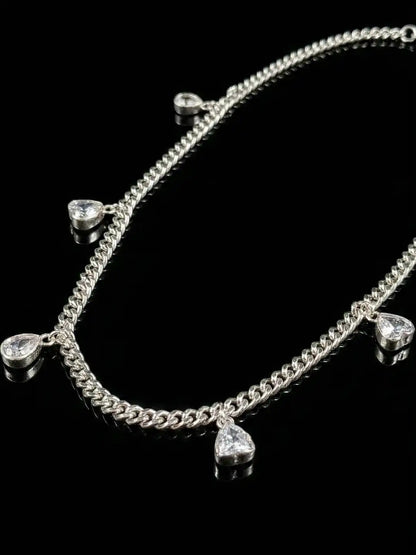 Closeup of Silver Statement Choker with CZstone - Stardust Drop Necklace
