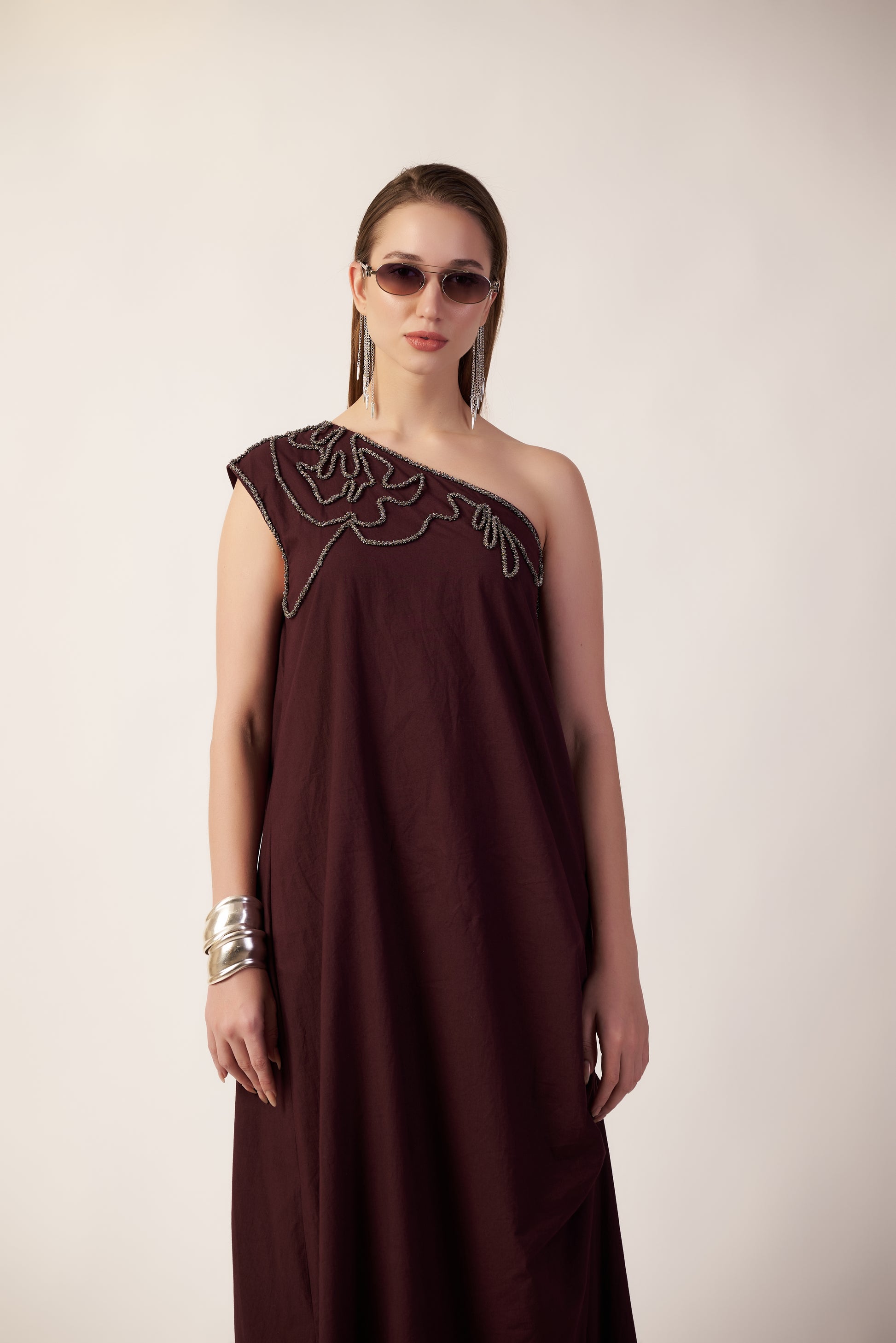 Starpath Dress : Woman wearing a Coca cola dress one-shoulder dress with embroidery - near Earth object | Women Dresses | Pret Clothes | nEo Clothes.