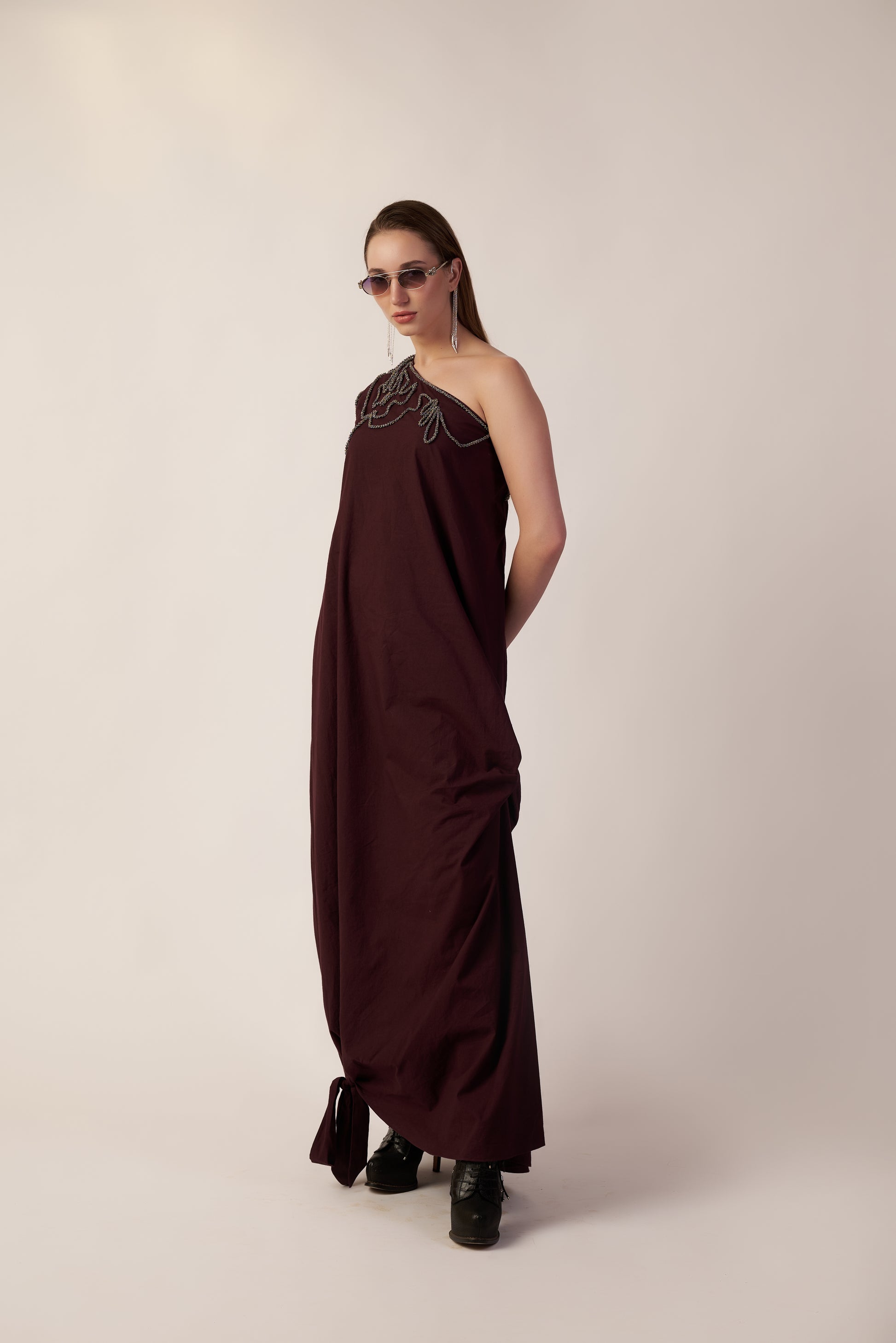 Starpath Dress : Woman wearing a Coca cola dress one-shoulder dress with embellishments - near Earth object | Women Dresses | Pret Clothes | nEo Clothes.