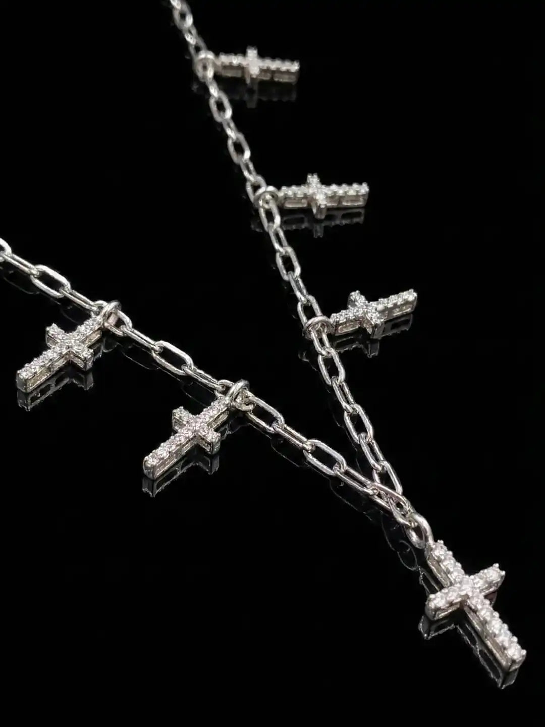Closeup Silver Cross Statement Necklace with CZstone - The Gothic Grace