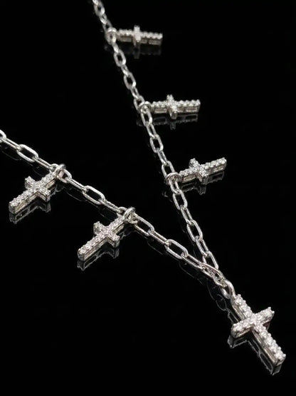 Closeup Silver Cross Statement Necklace with CZstone - The Gothic Grace