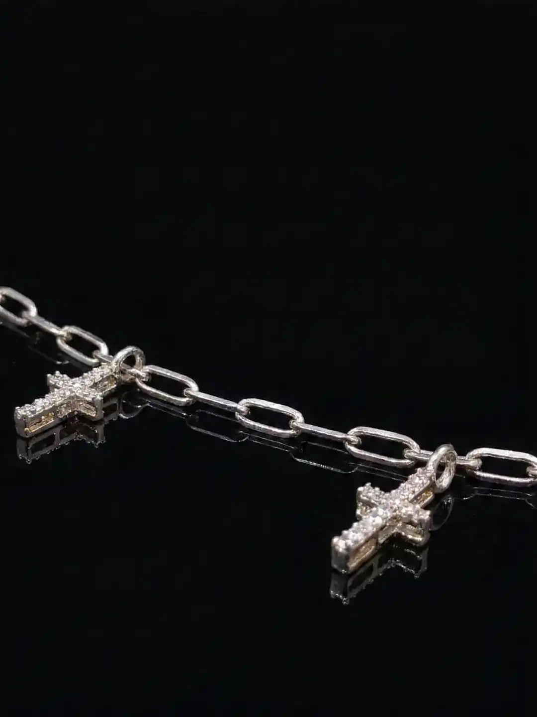 Closeup Silver Cross Statement Necklace with CZstone - The Gothic Grace