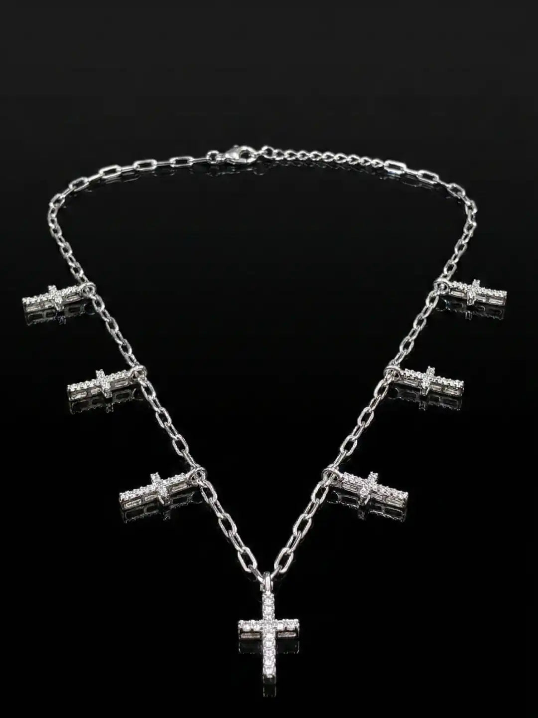 Silver Cross Statement Necklace with CZstone - The Gothic Grace