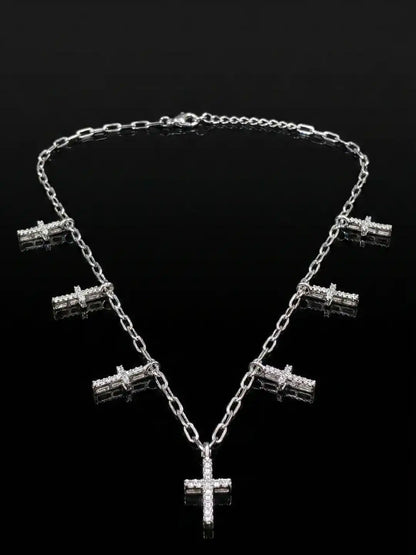 Silver Cross Statement Necklace with CZstone - The Gothic Grace