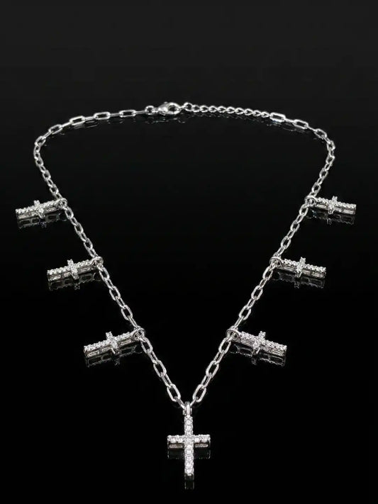 Silver Cross Statement Necklace with CZstone - The Gothic Grace