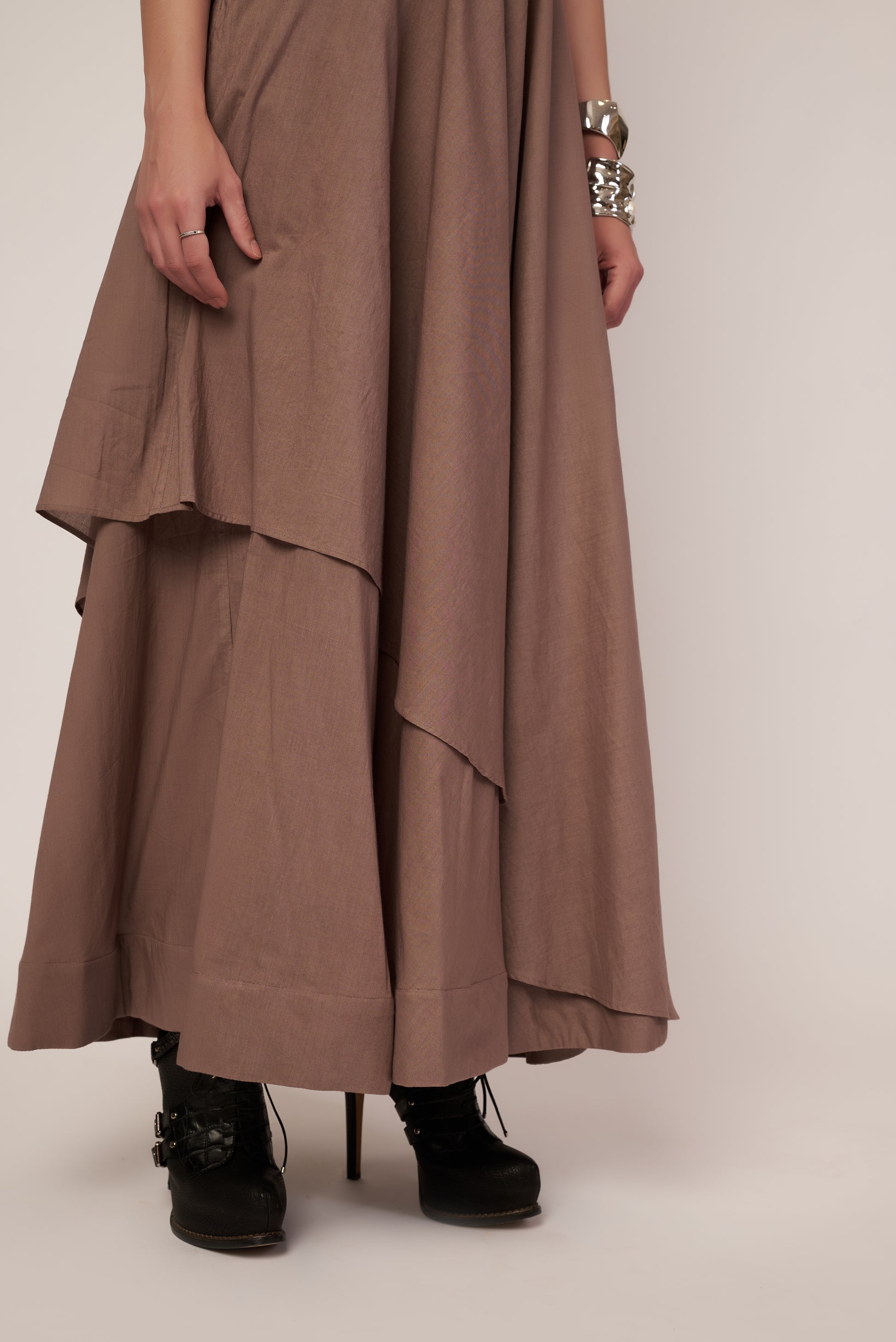 Beige layered dress worn by a person | Women Dresses | Pret Clothes | nEo Clothes.