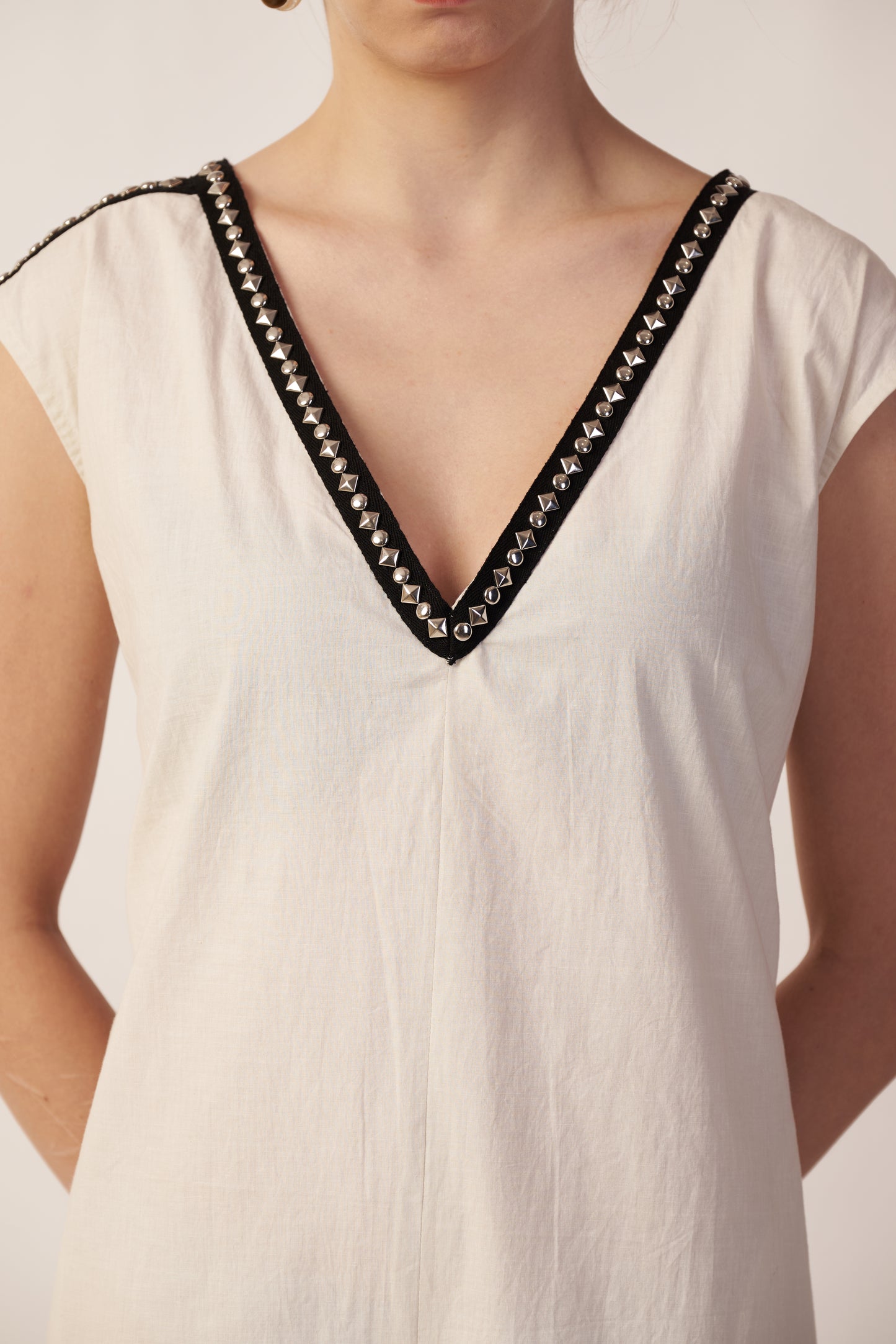 White dress with black embellished neckline  | Women Jumpsuit | Pret Clothes | nEo Clothes.