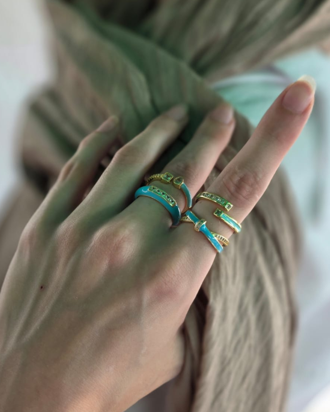 Aqua Radiance Rings - (Stack of 4)
