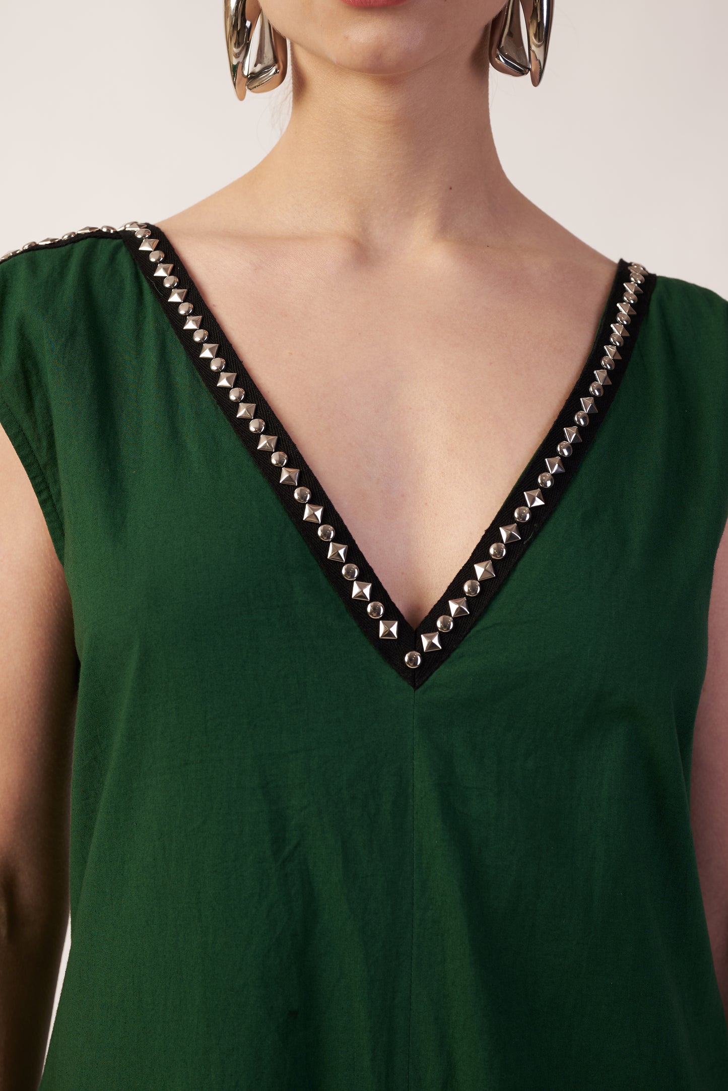 Green dress with studded neckline  | Women Jumpsuit | Pret Clothes | nEo Clothes.