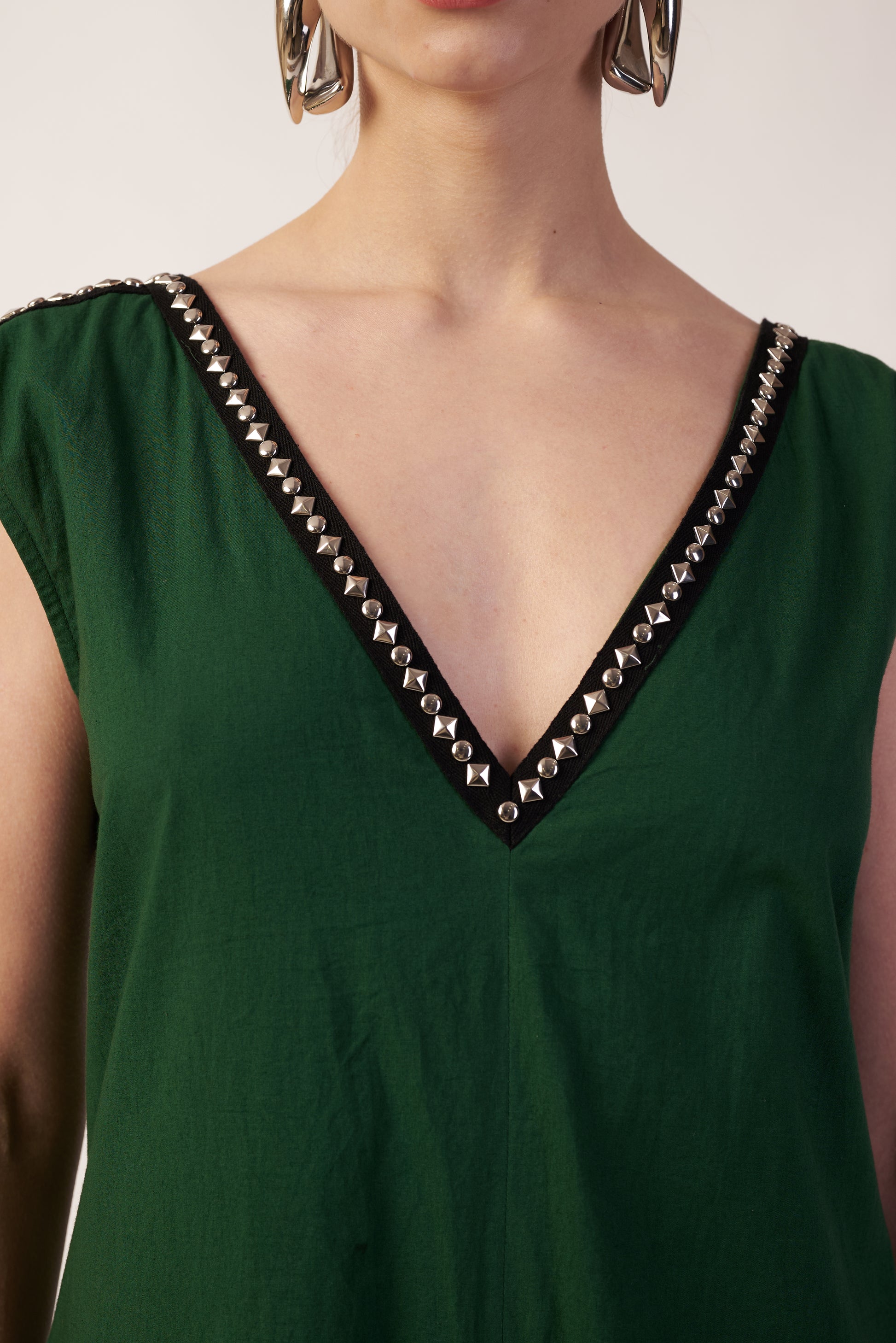 Green dress with studded neckline  | Women Jumpsuit | Pret Clothes | nEo Clothes.