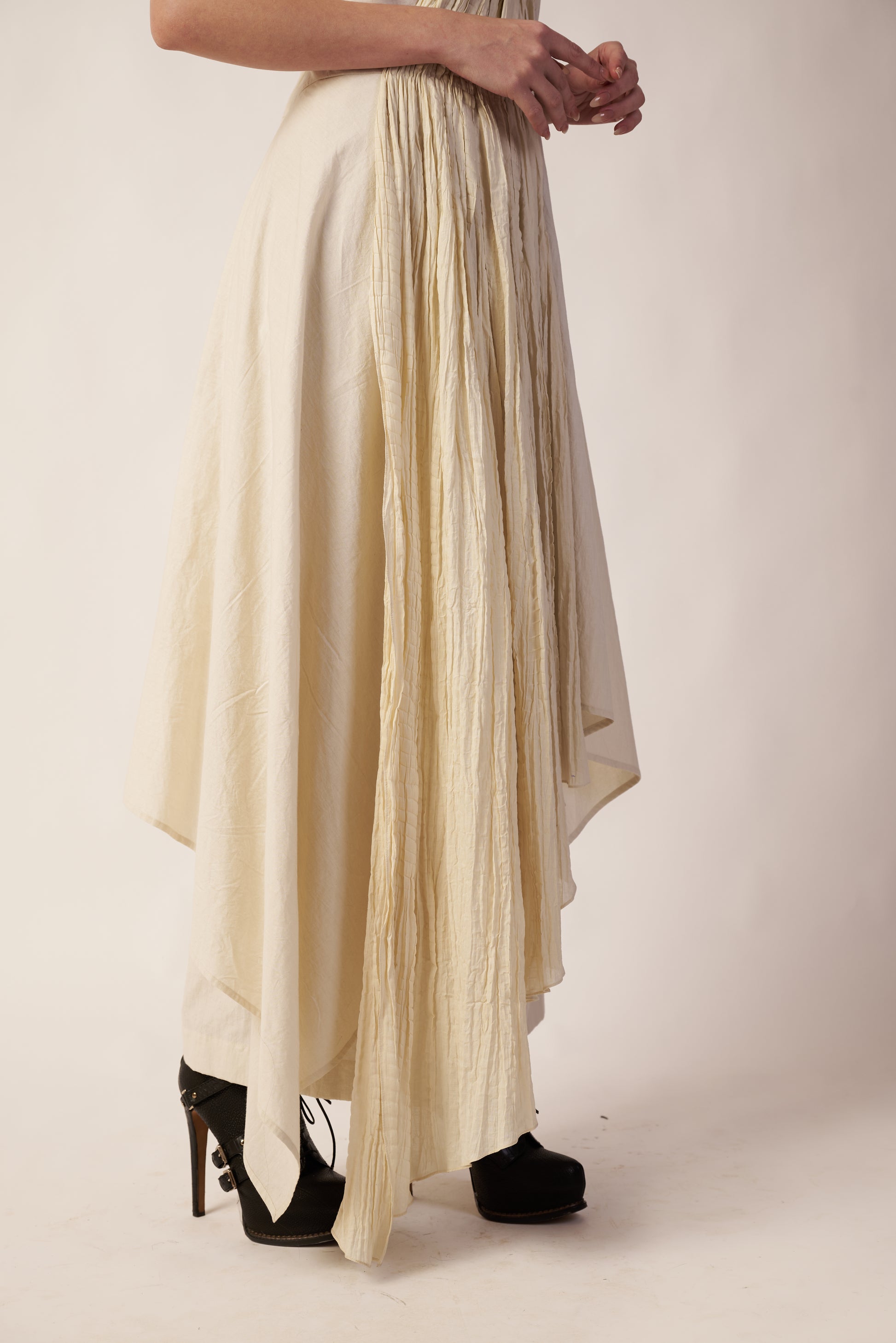 Long beige skirt with black high-heeled shoes  | Women Jumpsuit | Pret Clothes | nEo Clothes.