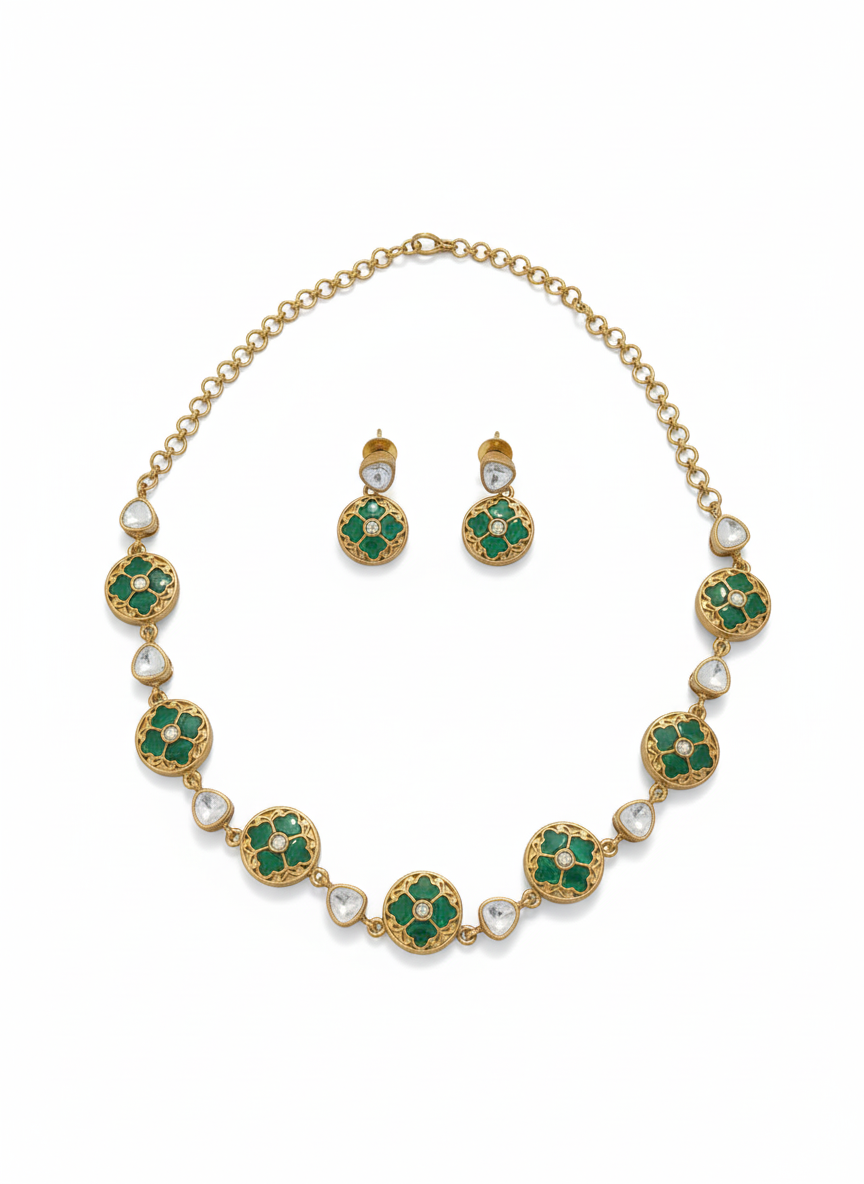 Heritage Green Verdant Clover Set Necklace & Earring - Heritage jewelry by nEo