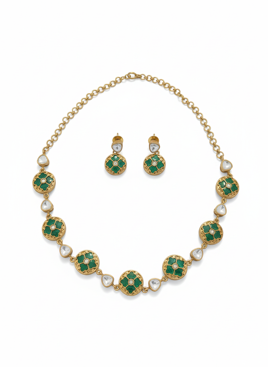 Heritage Green Verdant Clover Set Necklace & Earring - Heritage jewelry by nEo