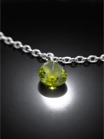 Close-Up Yellow Gemstone of Silver Verdant Orbit Necklace crafted in 925 silver